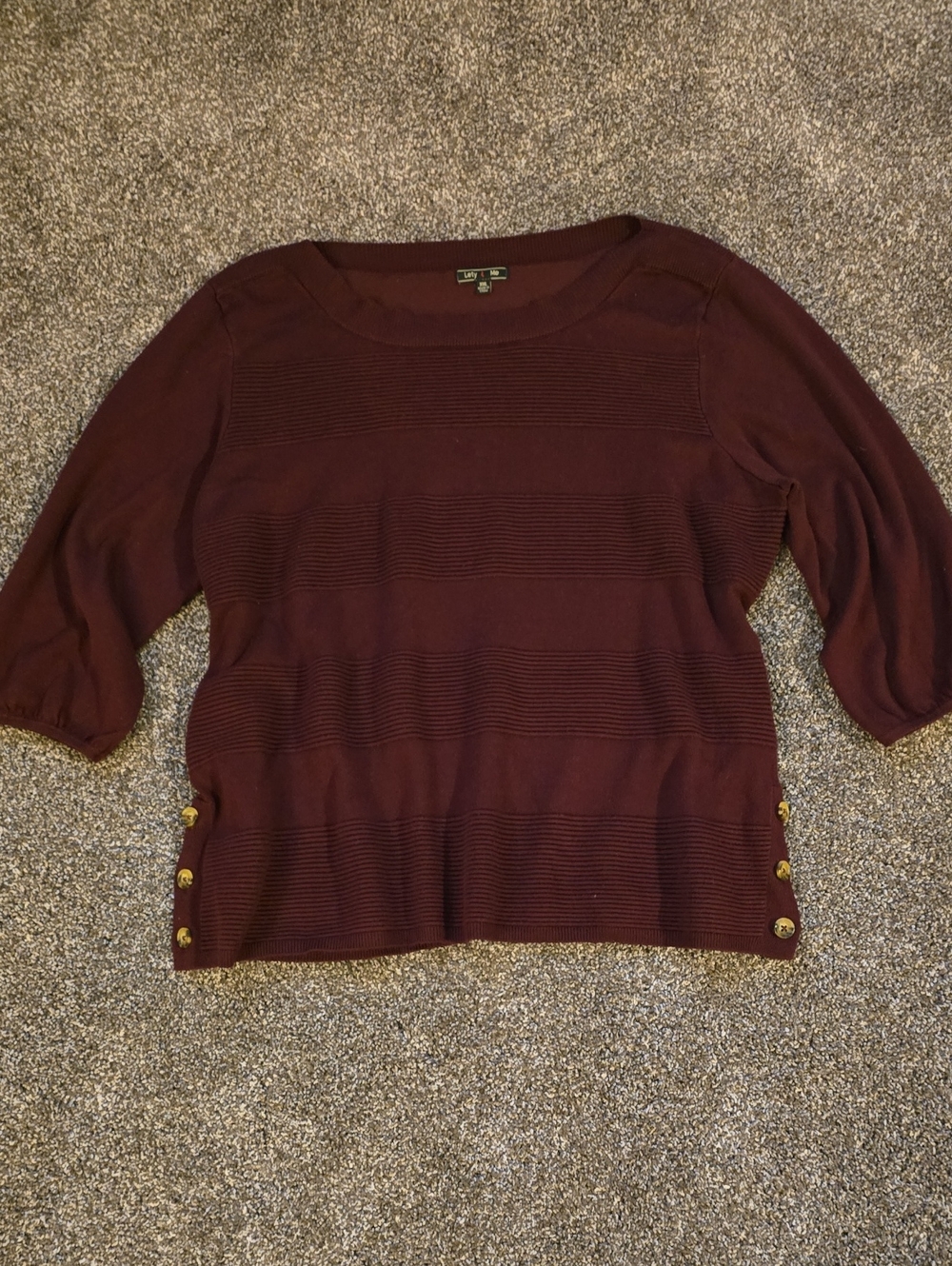 Lety & Me Scoop Neck Ribbed Sweater with Side Buttons - Burgundy